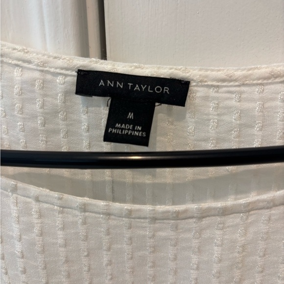 Medium Sheer White Ann Taylor Flounce Short Sleeve Blouse - Picture 4 of 8